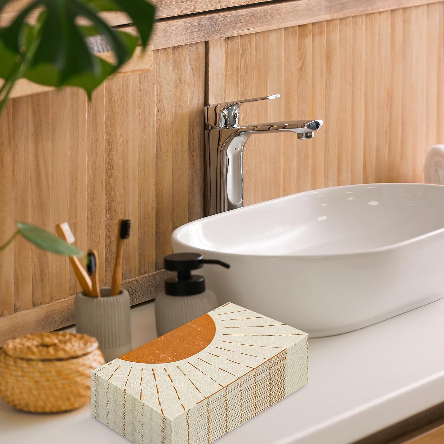 Whaline 40Pcs Boho Sun Guest Napkin Disposable Paper Napkins Orange Sunshine Dinner Hand Napkins for Birthday Baby Shower Party Table Supplies - Image 6