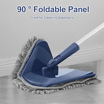 Wall Cleaner Mop with 82 Handle, 360 Rotating Triangle Head and Microfiber Pads, Built-in Squeegee for Ceiling Mop, Baseboard Cleaning and Windows