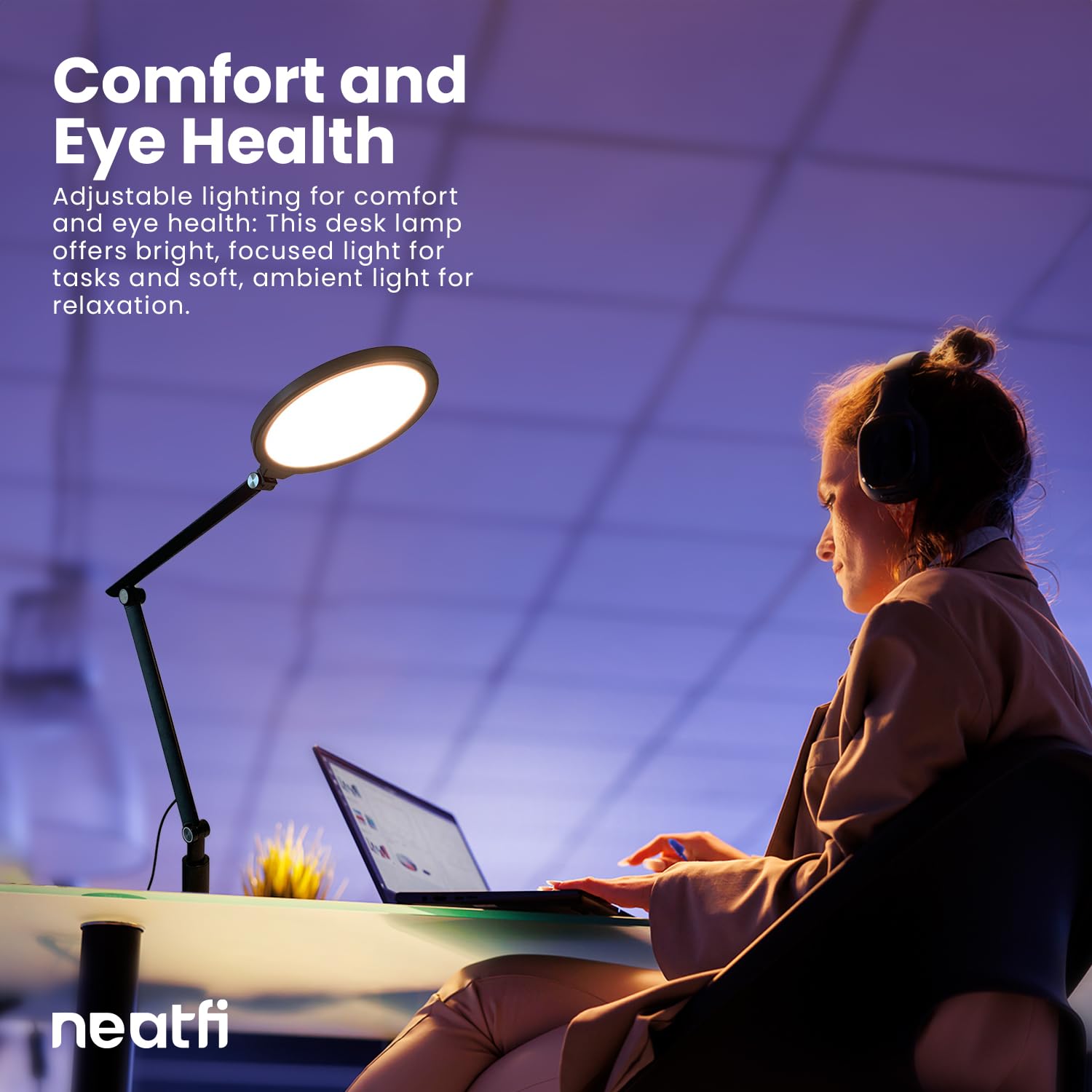 Neatfi Lámpara de escritorio LED moderna, 5 niveles de brillo, 3 modos de luz, 3100-6400K, control táctil, funcionamiento mediante USB/enchufe, iluminación para zoom y cámara web (Con Abrazadera)