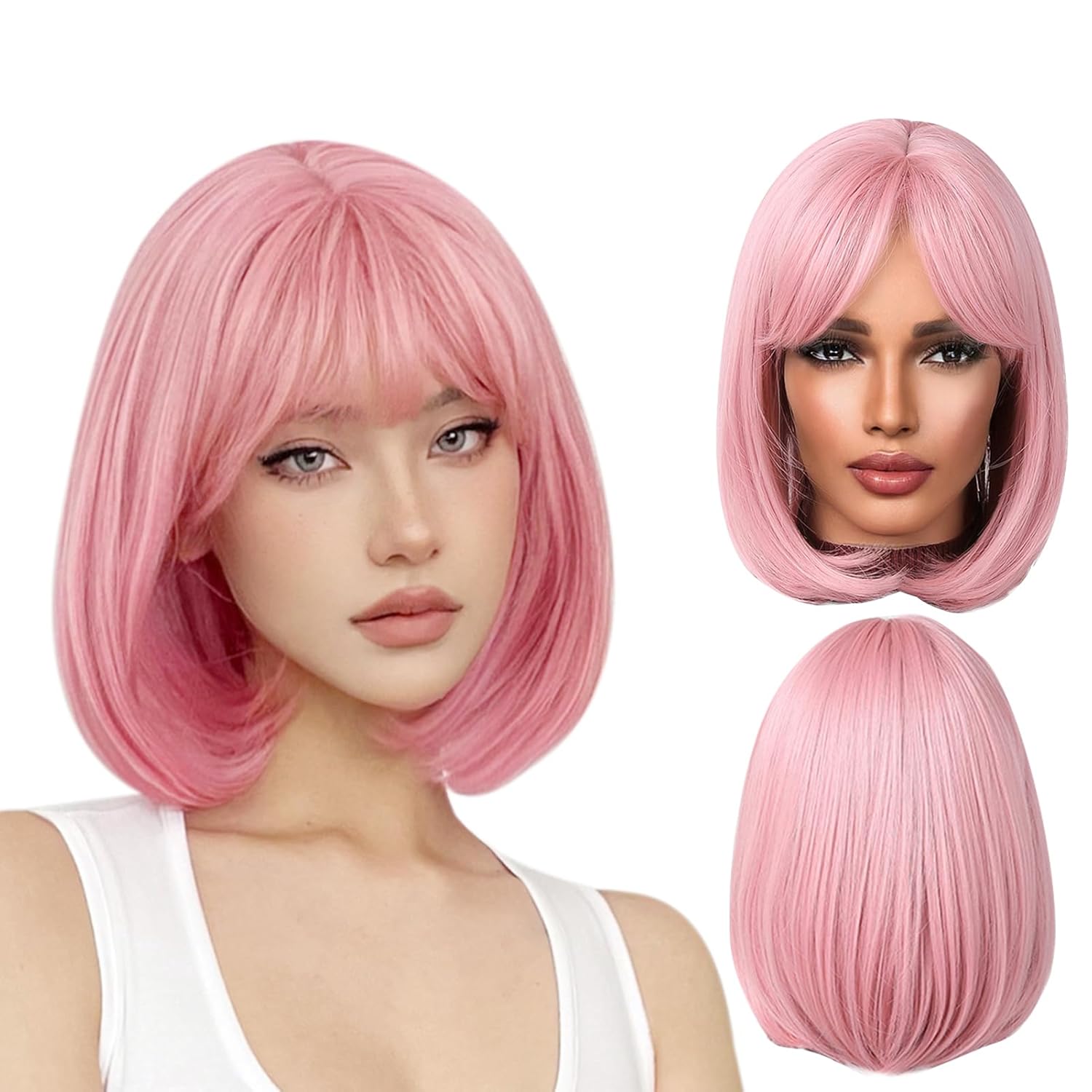 Exquisite Pink Bob Wig Moment for Mobile Exquisite Pink Bob Wig Moment for Mobile