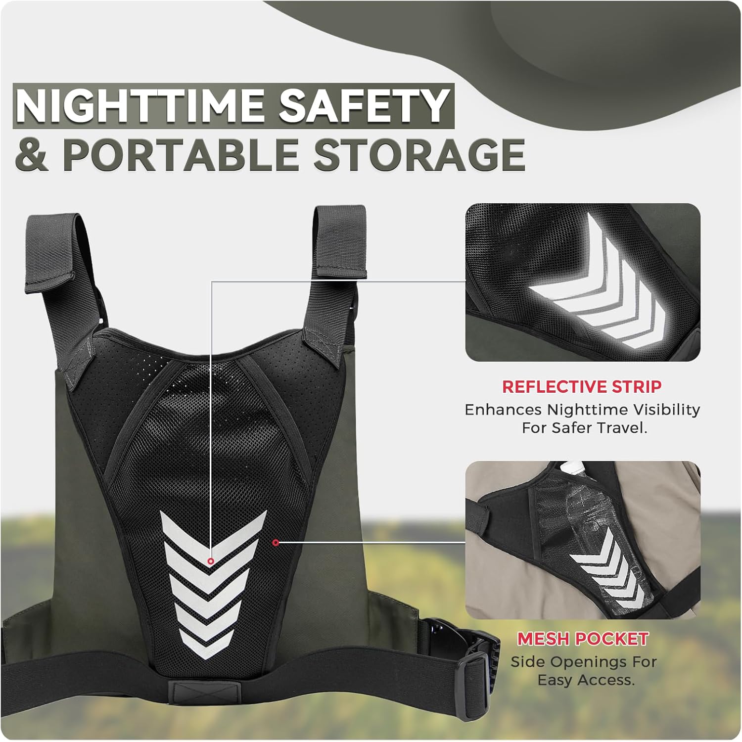 Criuage Outdoor Chest Bag for Men, Lightweight Running Vest with Water Bottle Pocket, EDC Chest Pack for Hiking, Cycling