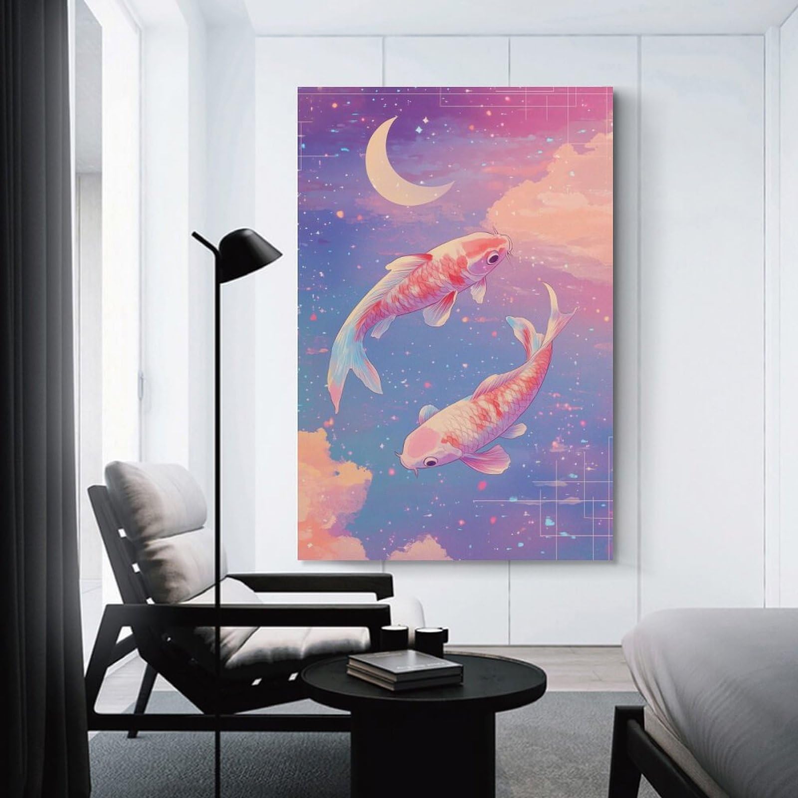 Junmoney Canvas Wall Art Koi Fish in Dreamy Sky, 24x36inch(60x90cm), for Bedroom, Guest Room Or Reading Nook, Canvas Wall Decor for Personal Spaces
