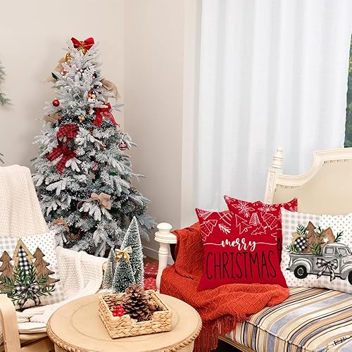 Miniatura 3 de Juego de 4 fundas de almohada de Navidad de 16 x 16 pulgadas, juego de 4 fundas de cojín decorativas para decoración del hogar, fiesta, sofá, sofá