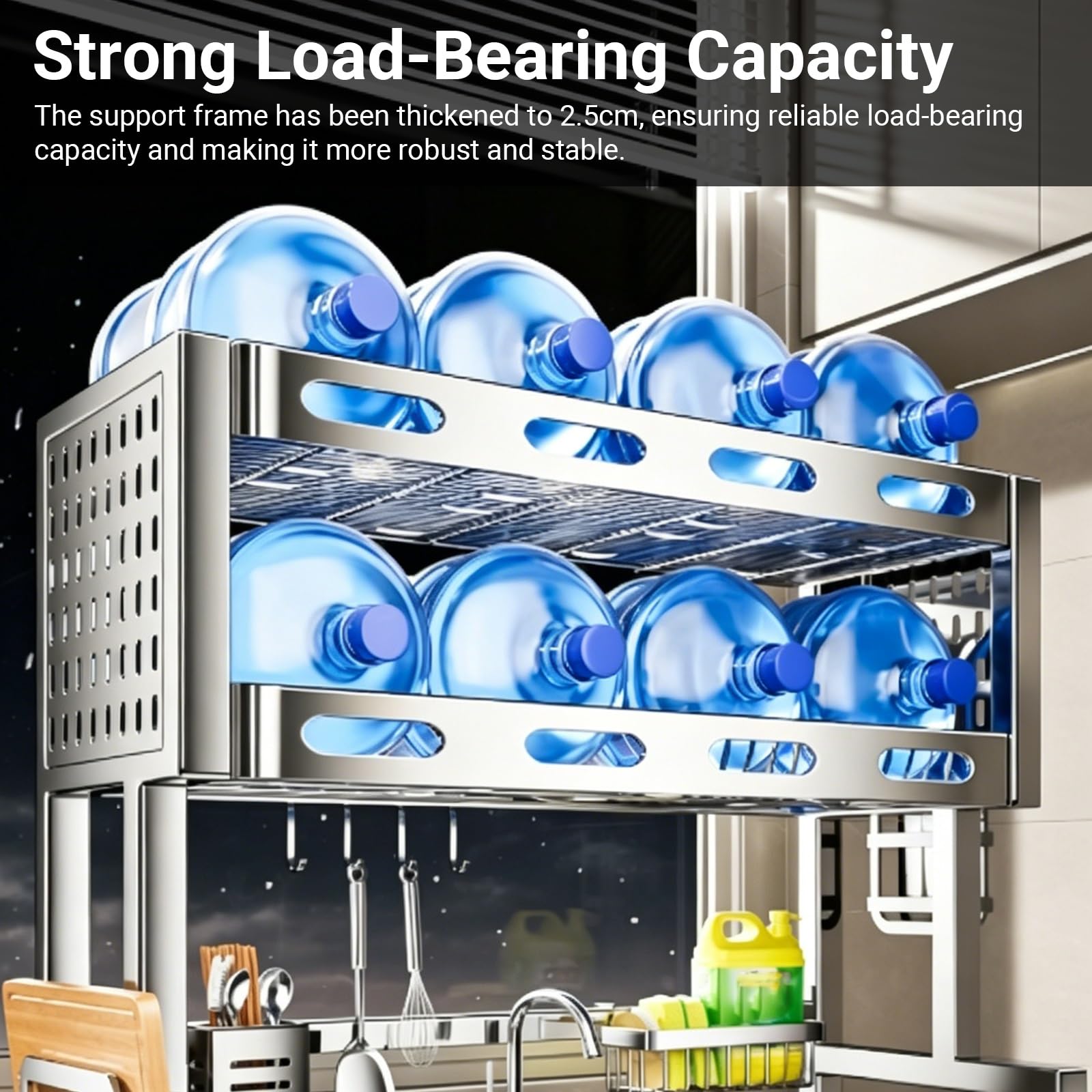 Escurridor de platos sobre fregadero, acero inoxidable con soporte extraíble para cubiertos, ahorro de espacio, almacenamiento de vajilla de cocina de doble capa para platos, vasos, cuencos