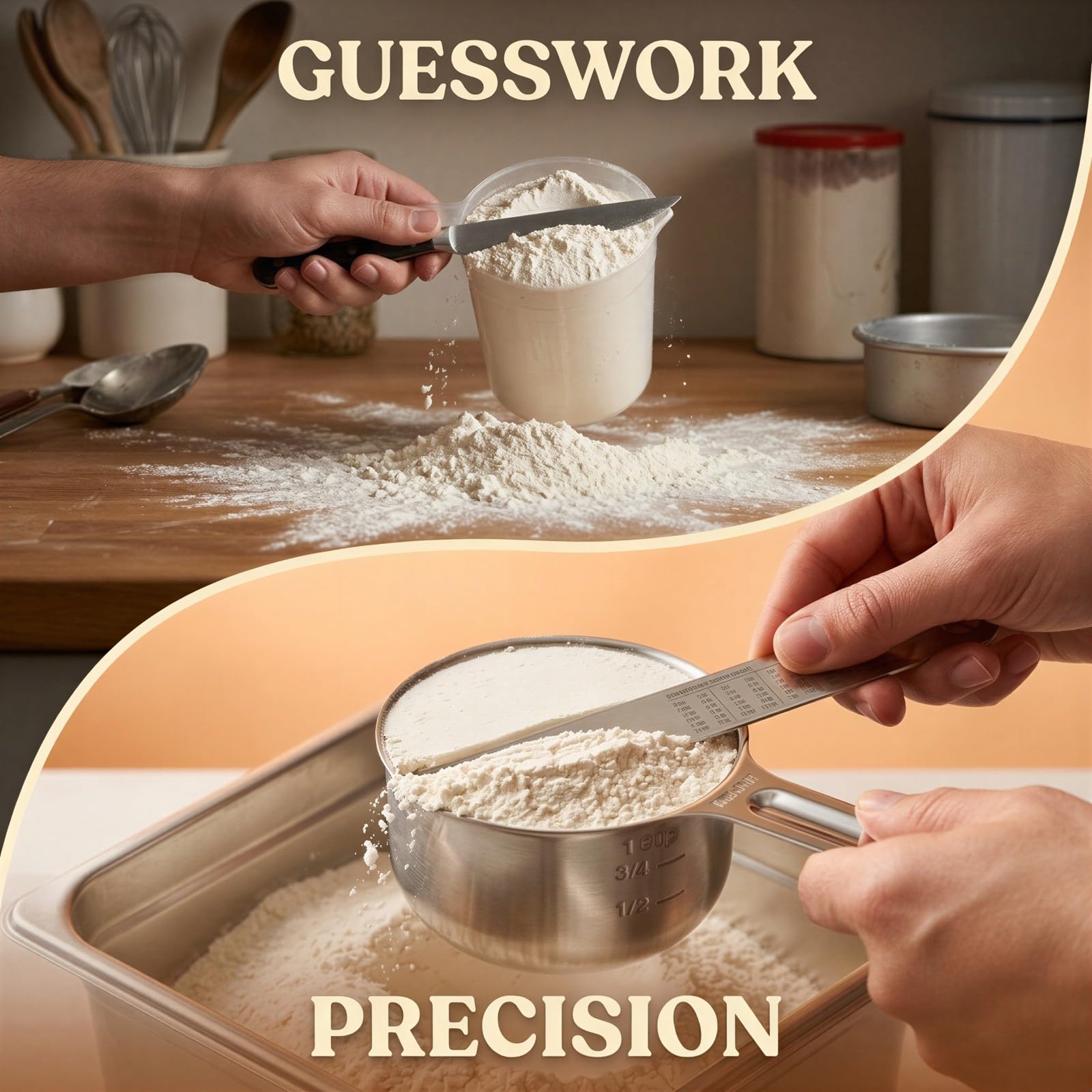 16-teiliges Messbecher- und Messlöffel-Set aus 304 Edelstahl, mit Doppelskala und Metall-Umrechnungstafel, zum Backen und präzisen Kochen, Küchenhelfer für trockene und flüssige Zutaten