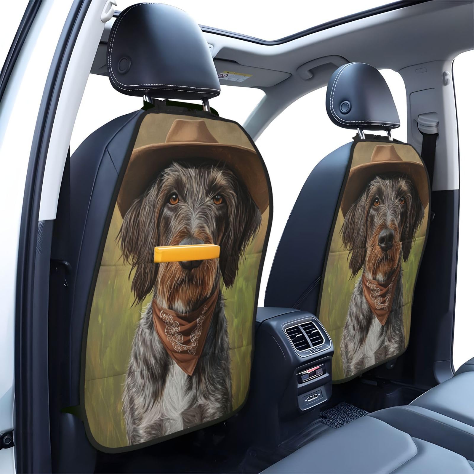 Cute Dog Wearing A Cowboy Hat Car Seat Back Kick Protectors,2 Pack Kick Mats With Storage Pockets For Vehicles To Protect From Dirt Mud Scratches