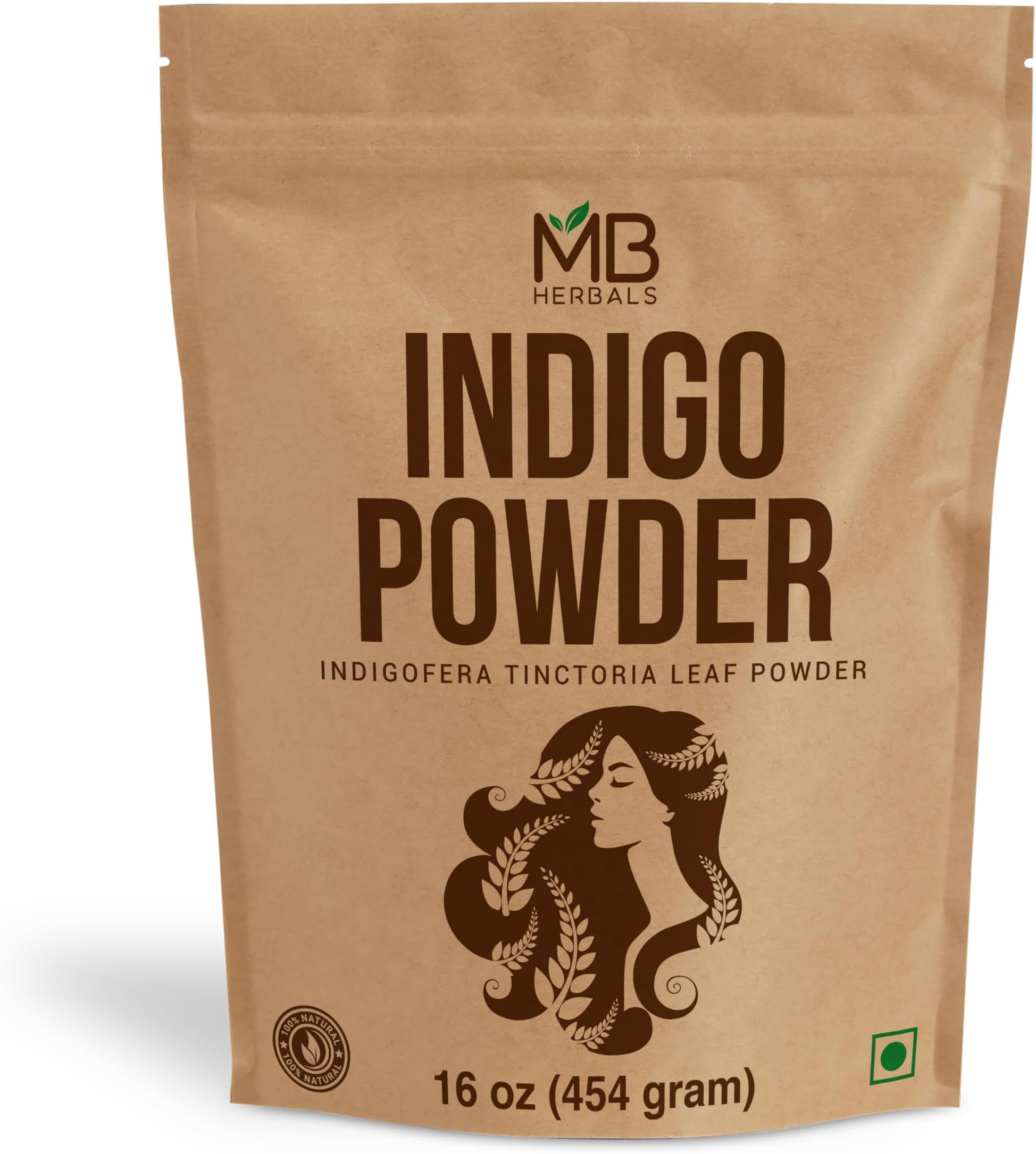MB Herbals Pure Indigo Powder 1 LB | 454g | 16oz | 100% Pure Indigofera tinctoria Leaf Powder | Blue-Black Hair or Full Refund | Please Check all Images