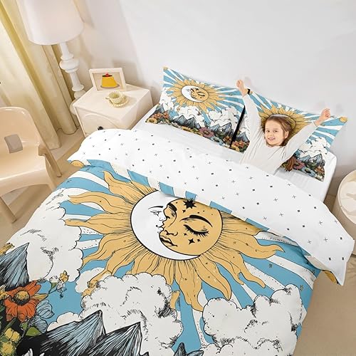 Miniatura 9 de Juego de funda de edredón Kawaii de hongos bohemios, juego de cama para el sol, funda de edredón hippie con diseño floral y groovy, tamaño Multi