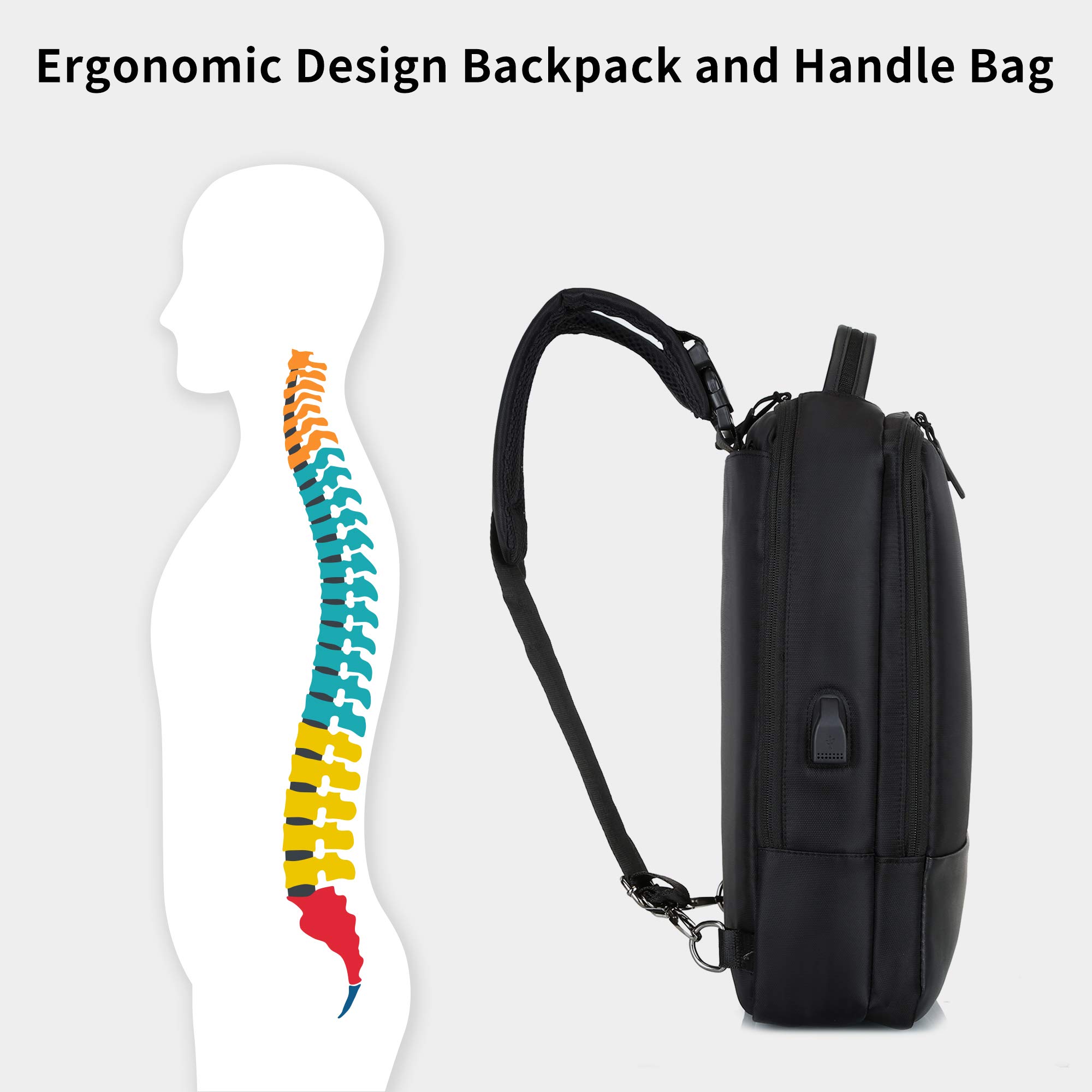 Gimars UPGRADE Diseño 3 en 1 Mochila para Portátil 15.6" con Puerto de USB Bolsa Portátil Unisex Mochila Multifuncional Ergonomica para Trabajo Oficina Escuela Negocio Viaje Avión,Negro
