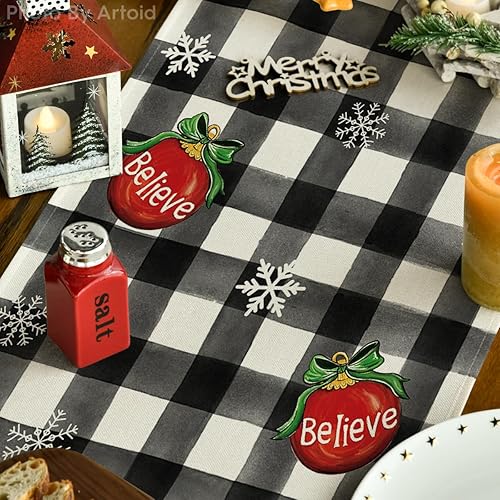 Miniatura 3 de Artoid Mode Camino de mesa de Navidad con campanas de gnomo a cuadros, árbol de Navidad, decoración de mesa de comedor de cocina de invierno de