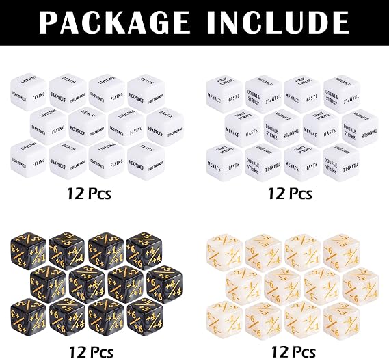 48 Pieces Abilities Keywords Counter Dice Plus One MTG Dice Counters Set Creature +1 Tokens for MTG, TCG, Magic Card Games Accessories