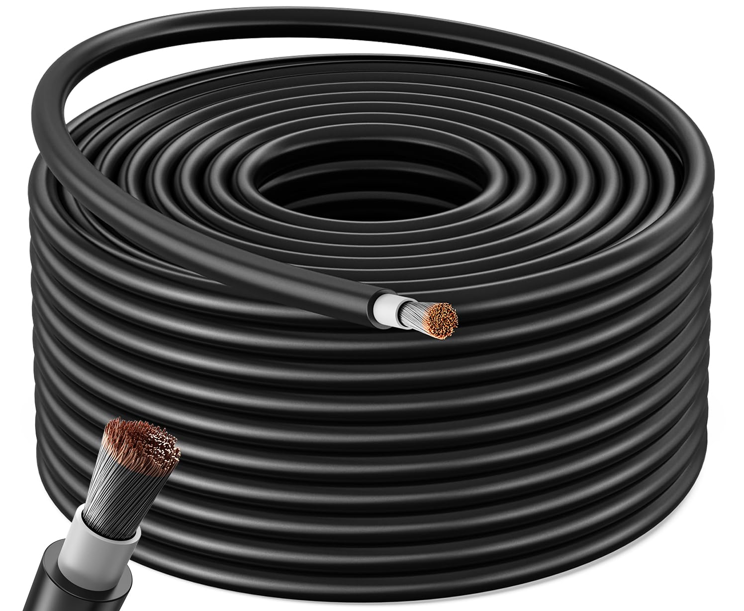 Bateria Power Kabel przedłużający do panelu słonecznego, 100 m, 10 AWG (6 mm²), ocynowany drut miedziany do użytku na zewnątrz, samochodu, kampera, łodzi, morskiego, panelu słonecznego, czarny, 10 AWG