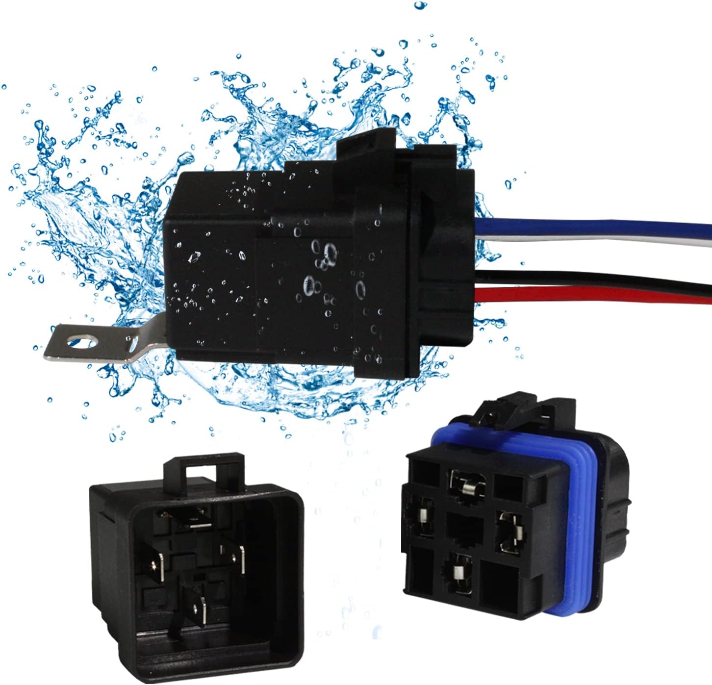4-PIN 40/30 AMP 12 V DC Waterproof Relay Kit Harness Socket - Heavy Duty 12 AWG Tinned Copper Wires, Automotive Relays for Boats Auto Fan Cars 4-PIN SPST 12V Automotive Relay Harness Set