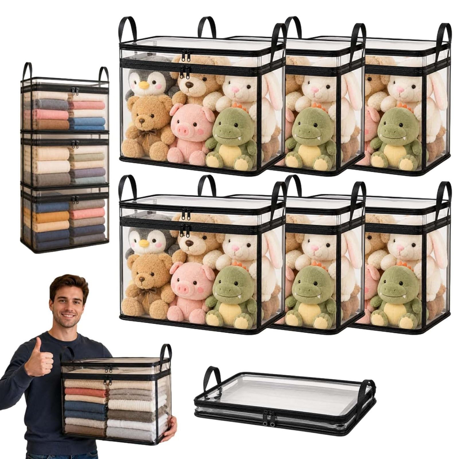 ZhuiFengAA Large Heavy-DutyThick Plastic Clear Storage Box,Heavy-Duty Durable High Capacity Organizer, Perfect For Home, Camping, Travel, Attic And Moving(6PCS)