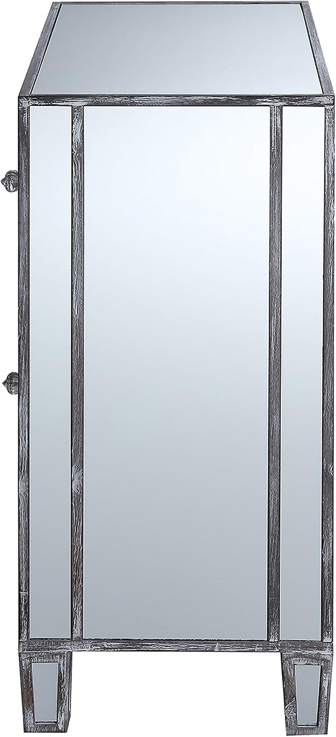 Convenience Concepts Gold Coast Vineyard 2-Drawer Mirrored Hall Table, Weathered Gray