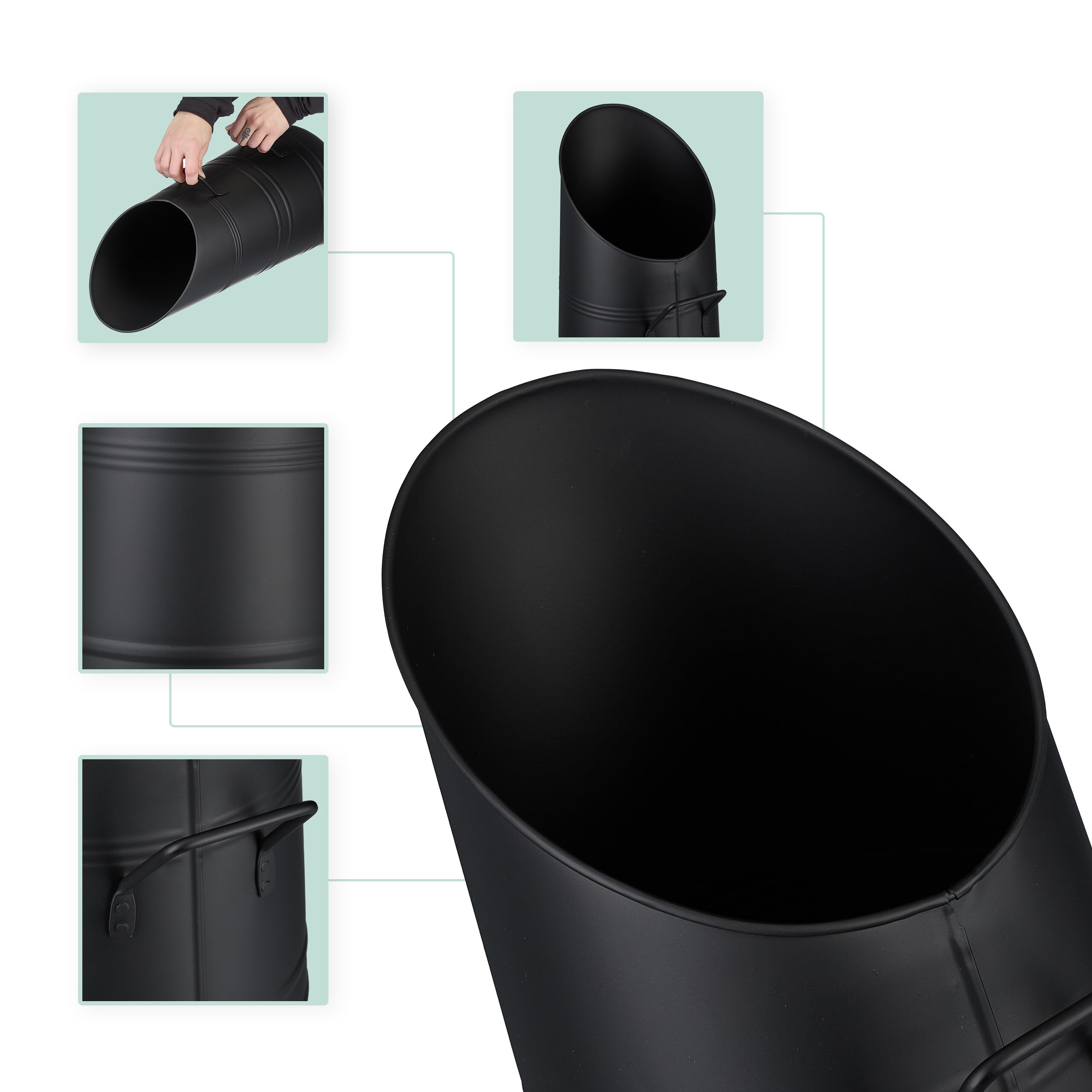Relaxdays Contenitore Porta Carbone da Camino, Secchio per Pellet Caminetto, Secchiello Portacenere da 9 L, Ferro, Nero