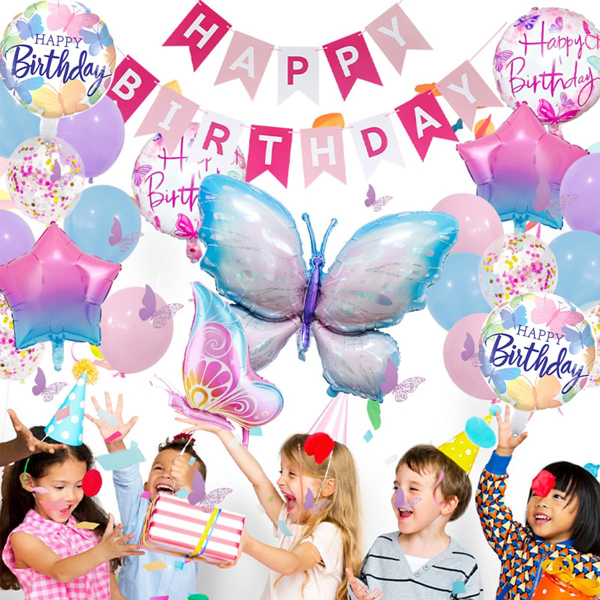 Palloncini Farfalla Compleanno 8 Anni, Decorazioni Compleanno 8 Anni, Palloncini Foil Fata Arcobaleno, Addobbi Compleanno Ragazza per Farfalla Tema Feste Decorazioni
