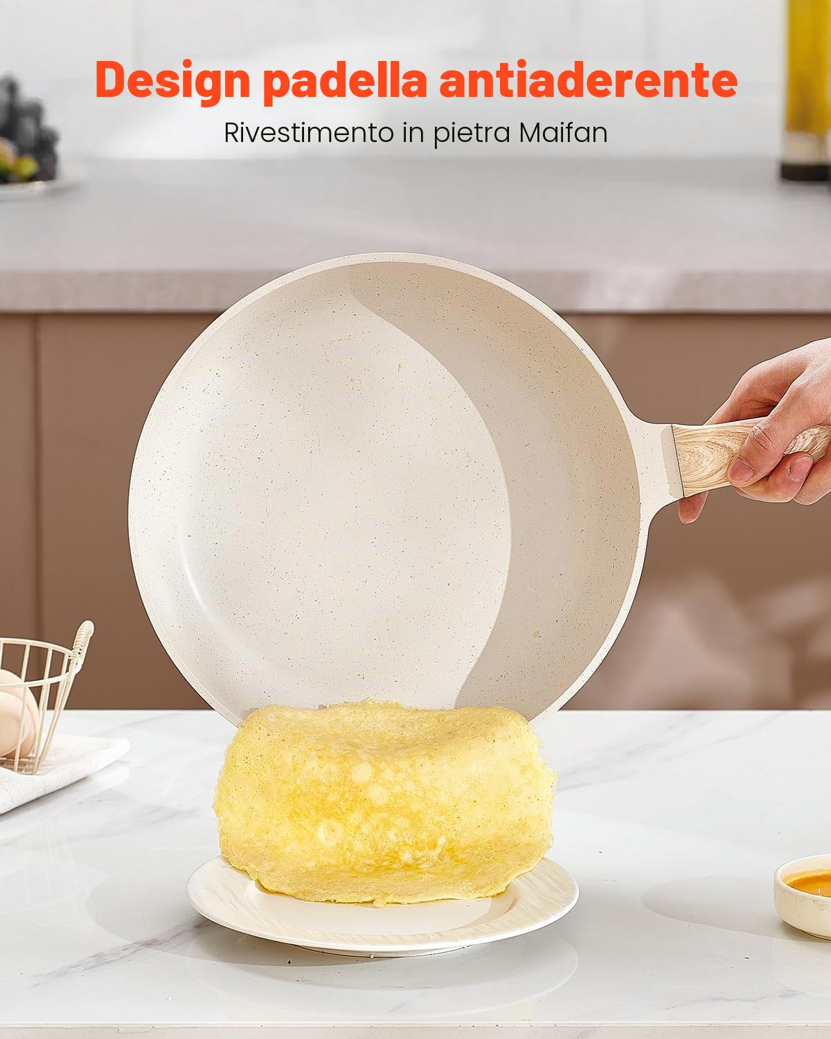 VEVOR Set di Pentole, Padelle Antiaderenti in Granito con Manico, Set di Pentole a Induzione da Cucina per Camper, con Frittura, Coperchi in Vetro Temperato, Bianco, 17 Pezzi