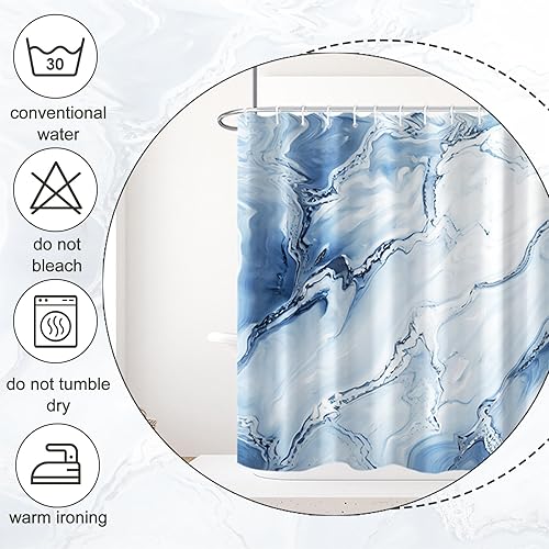 Miniatura 4 de Cortina de ducha de mármol azul claro, cortina de ducha de tela impermeable con ganchos, decoración de baño, 72 x 72 pulgadas