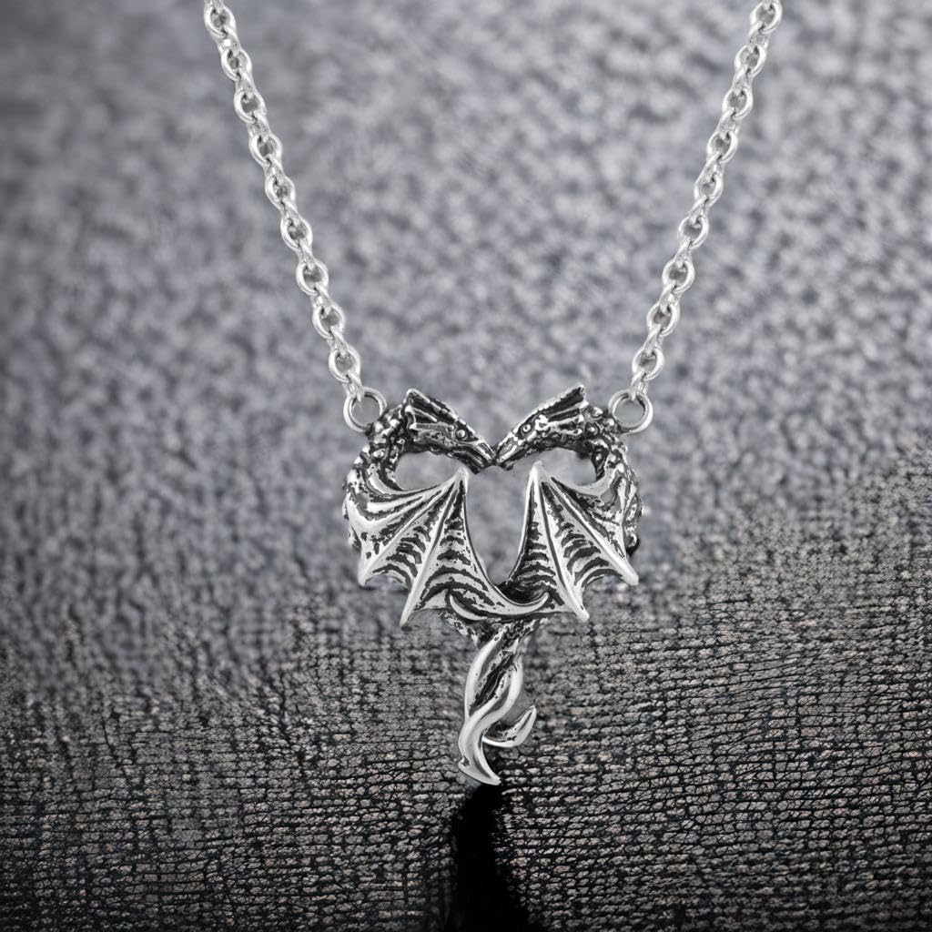 Controse Women's Silver-Toned Stainless Steel Steamin' Hot Love Dragon Heart Necklace with Pendant