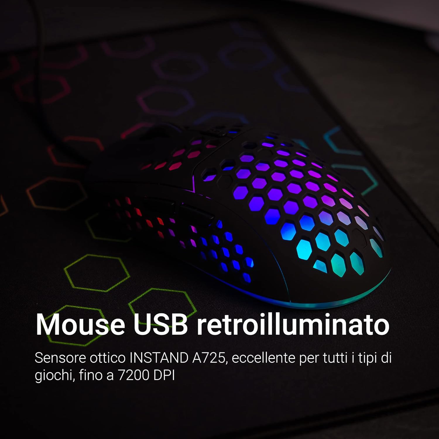 Uranus Kit Gaming 3 in 1 Mouse + Cuffie + Tappetino - Combo per PC Mouse RGB 7200 dpi - Mouse gaming - Immagine 3