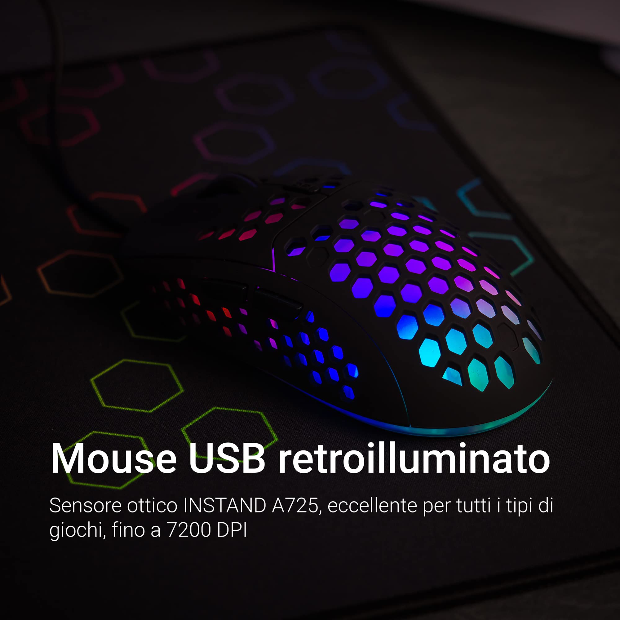 Noua Uranus Kit Gaming 3 in 1 Mouse + Cuffie + Tappetino - Combo per PC Mouse RGB 7200 dpi, Cuffie con Microfono, Tappetino per Mouse