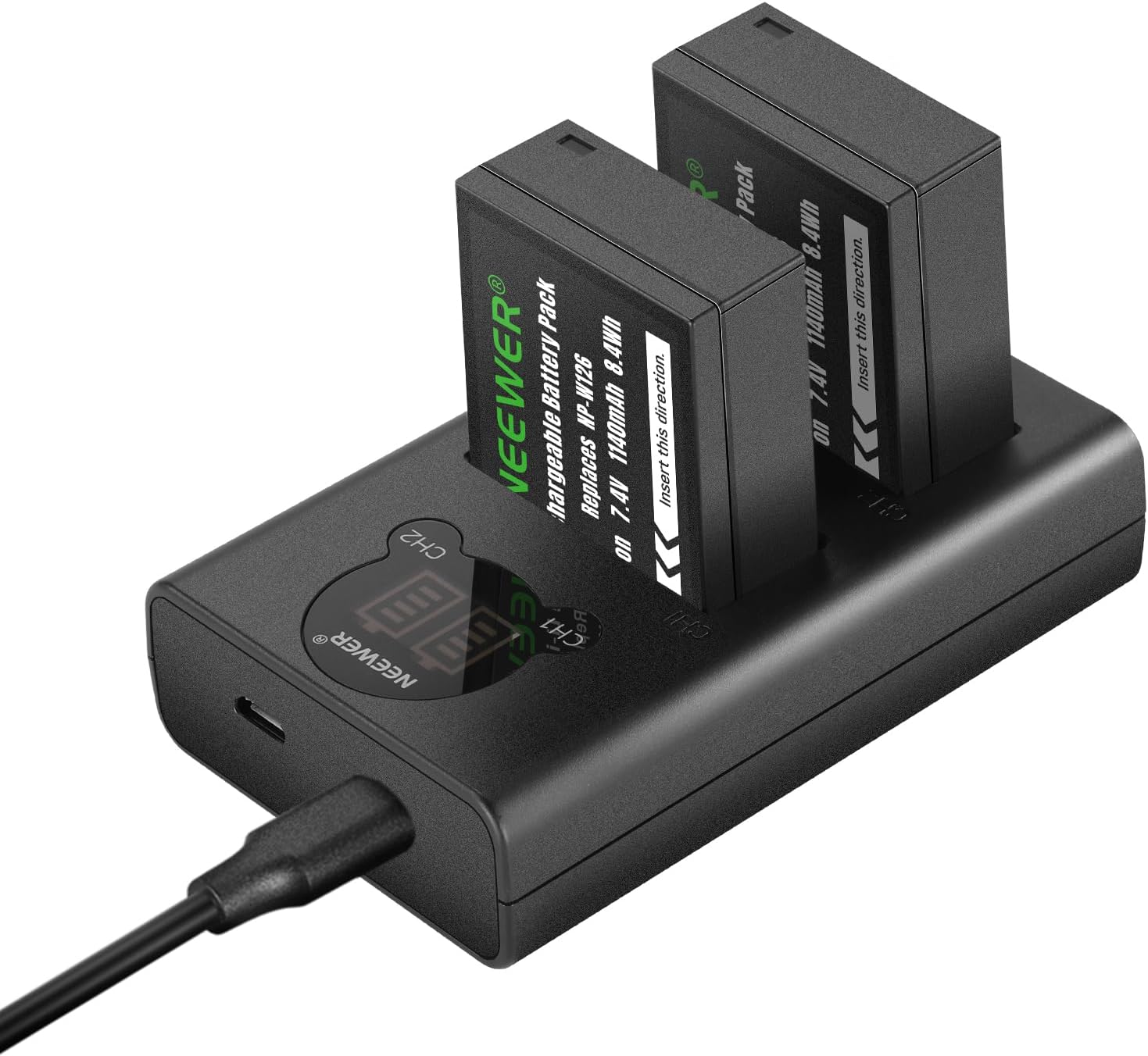 Neewer NP-W126/NP-W126s Replacement Battery Charger w/Dual Charger & USB C Ca...
