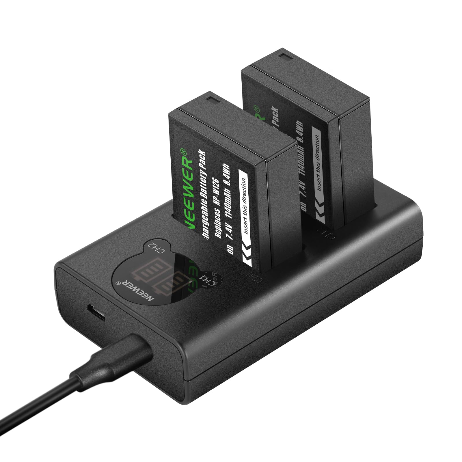 NP-W126/NP-W126s Replacement Battery Charger Set with Dual Charger and USB C Cable, Pack of 2, 1140 mAh Camera Battery, Compatible with Fuji X100VI X-T30 II X-S10 X-T200 X100F X100V X-A5 X-E4