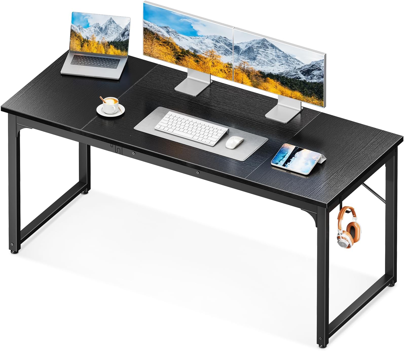 Coleshome 63 Inch Computer Desk, Modern Simple Style Desk for Home Office, Study Student Writing Desk,Black