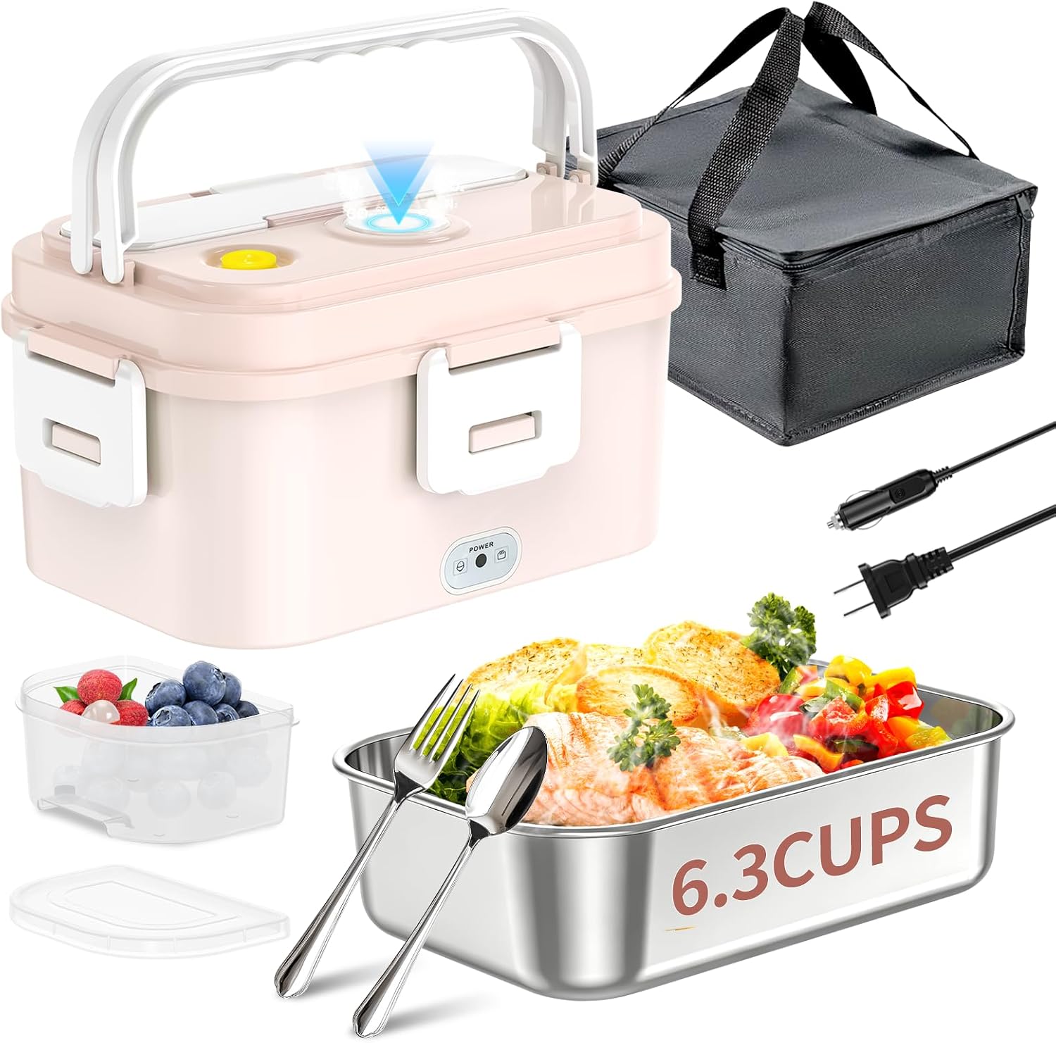 Vacuum Electric Lunch Box for Men Women, Portable Heated Food Warmer with Vacuum Preservation for Adult, 1.8L Capacity Fresh Keeping Lunchbox Food Heater for Car, Truck, Work, Travel, Pink