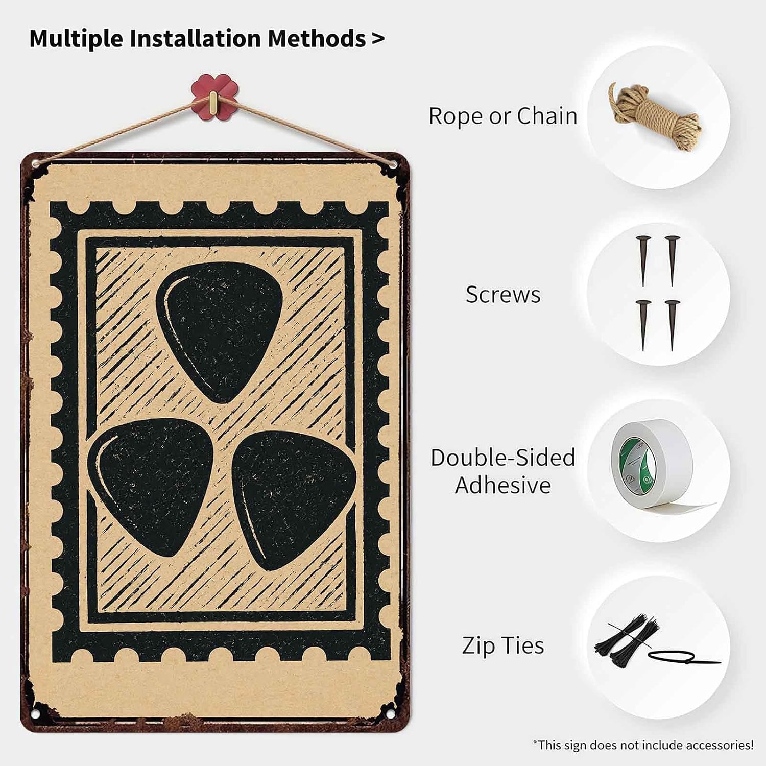 Vintage Guitar Pick Metal Signs 8x12 Inch, Music Room Wall Decor image 3
