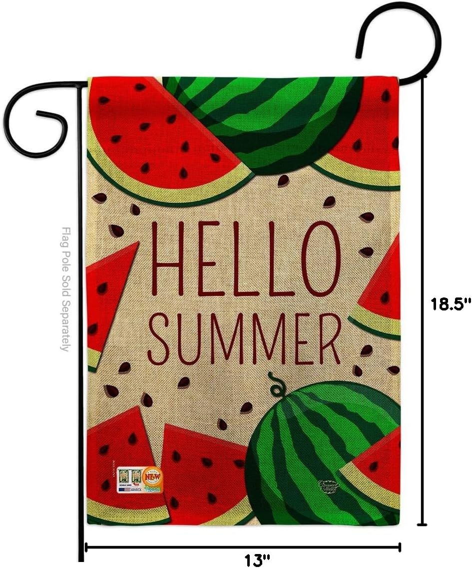 Watermelon Summer Burlap Garden Flag Beach Pool Luau Tropical Party Season Outdoor Summertime Sunny Small Decorative Gift Yard House Banner Double-Sided Made in USA 13 X 18.5