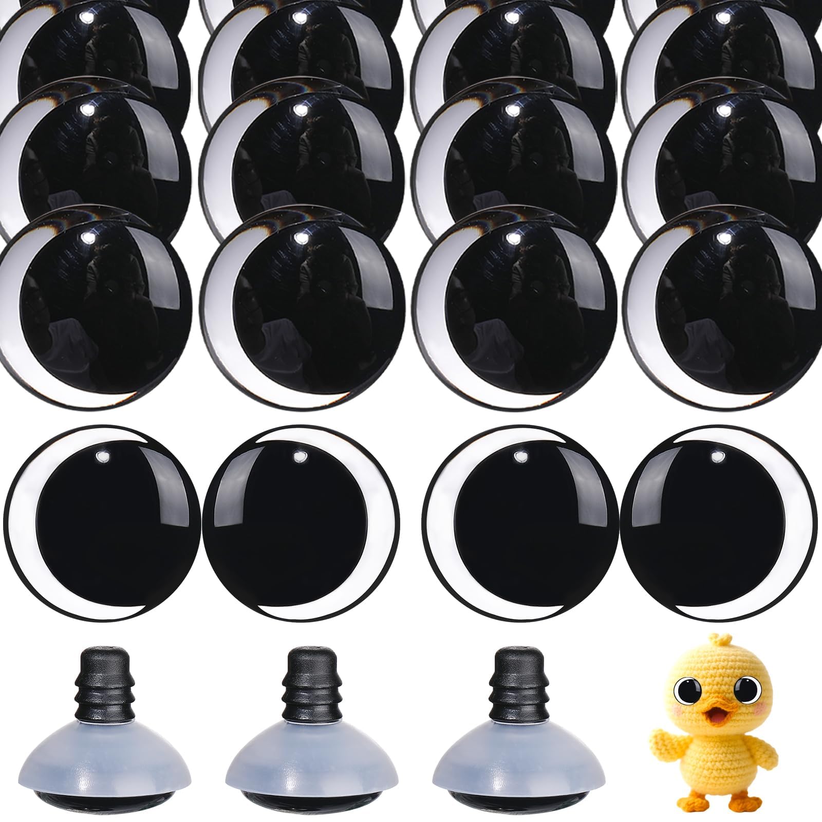 16 ojos de seguridad de luna de 40 mm para ganchillo con arandelas, ojos de seguridad transparentes para amigurumis 3D de luna, ojos de ganchillo, ojos de muñeca para animales, oso de peluche