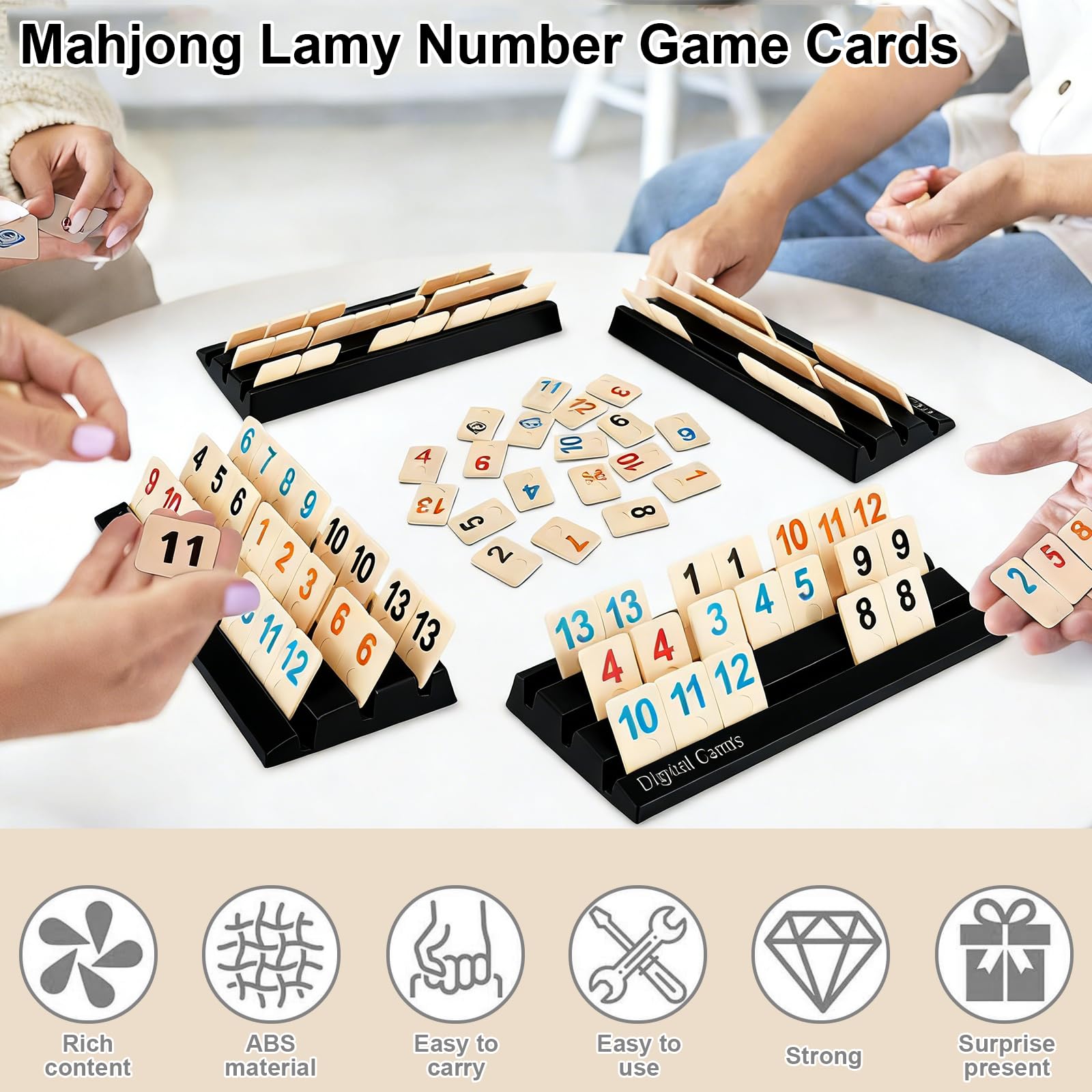 Set de Rummy pour Voyage - Jeu de Société Classique avec 114 Tuiles Premium & 4 Supports, Jeu de Plateau Portable pour 2-4 Joueurs, Adultes et Amateurs de Stratégie (Noir)