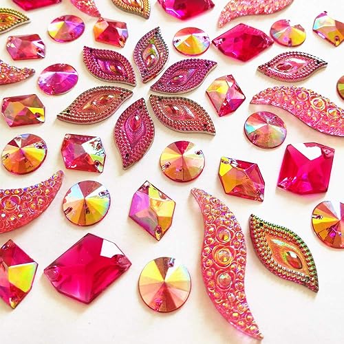 Vista 28 de 50 piezas de gemas de espejo AB de diferentes formas con efectos especiales para coser, diamantes de imitación facetados para manualidades, ropa