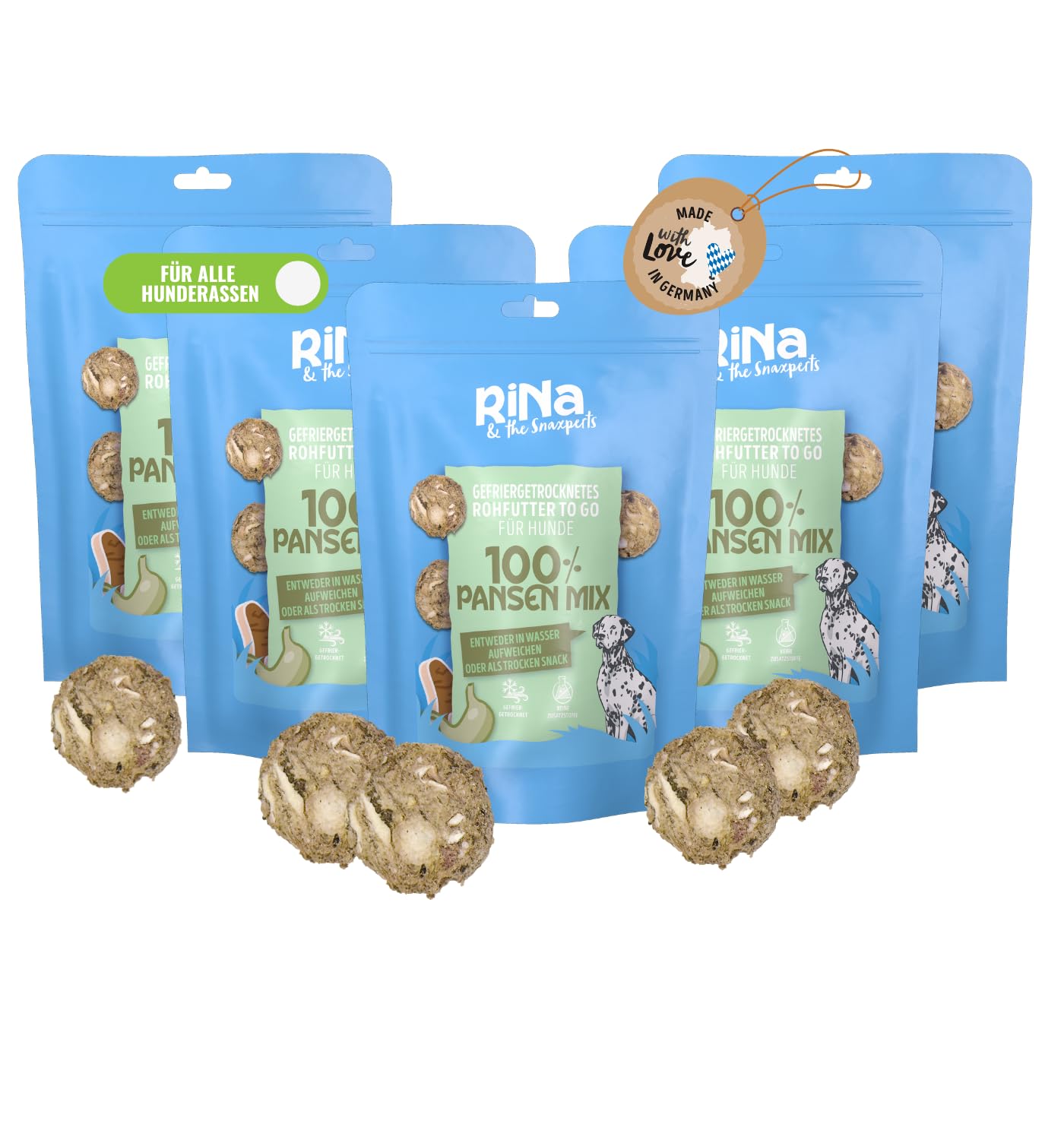 Pansen Mix Hundesnacks 6x110 g Gefriergetrocknete Hundeleckerli aus Fleisch, Pansen, Blättermagen & Kalbsknorpel Proteinreich, natürlich & ohne Zusätze Für Barf & Training von RiNa Snacks Hunde