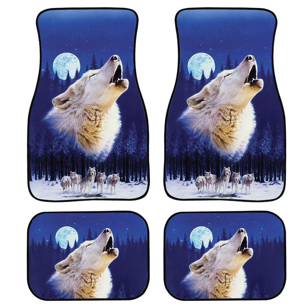Cool Wolf Design Car & Auto Floor Mats Women Men 4-Piece Full Set All Weather Universal Front & Rear Automotive Floor Mat Fit for SUV Sedan Truck Van