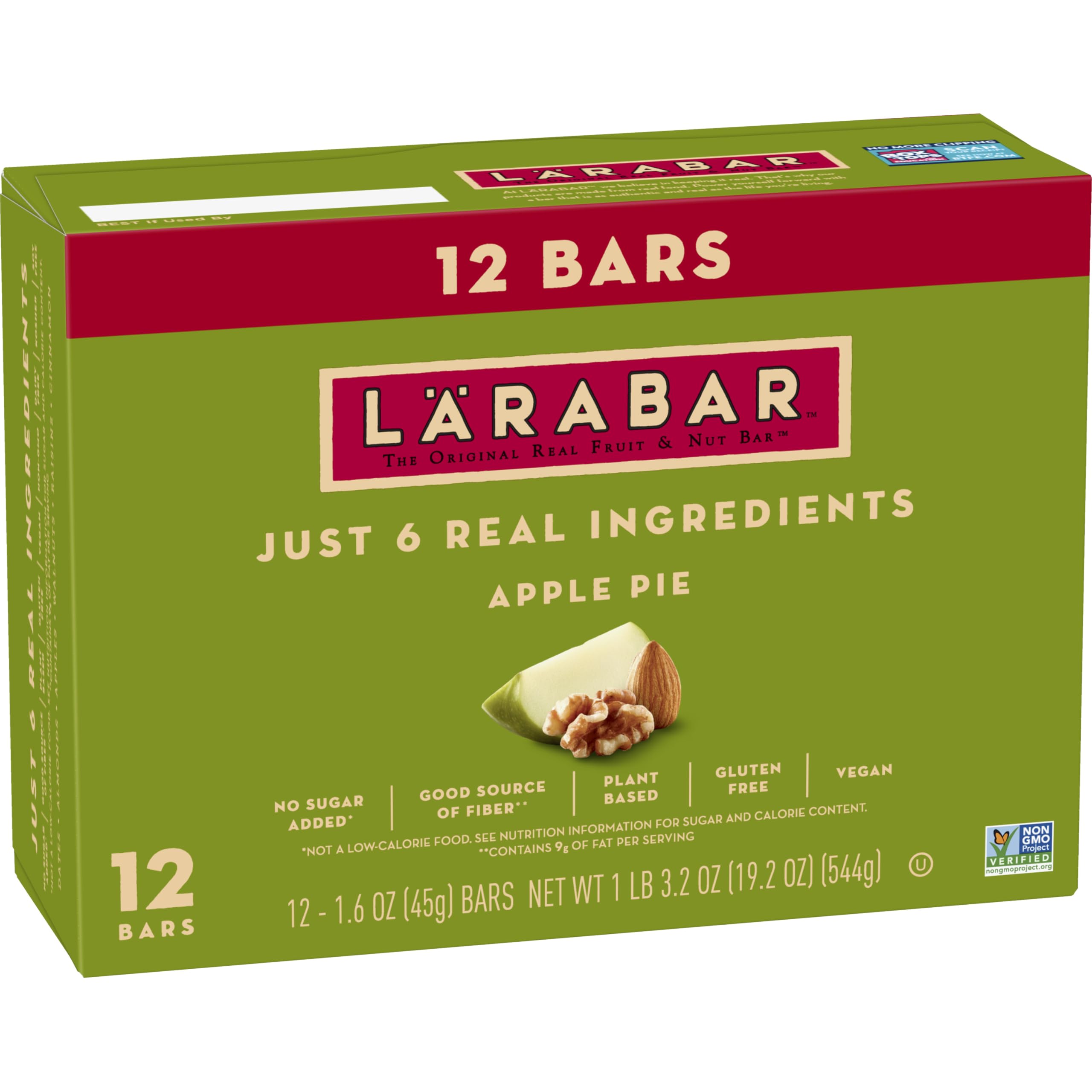LÄRABAR Apple Pie, Gluten Free Vegan Fruit & Nut Bars, 1.6 oz bars, 12 ct