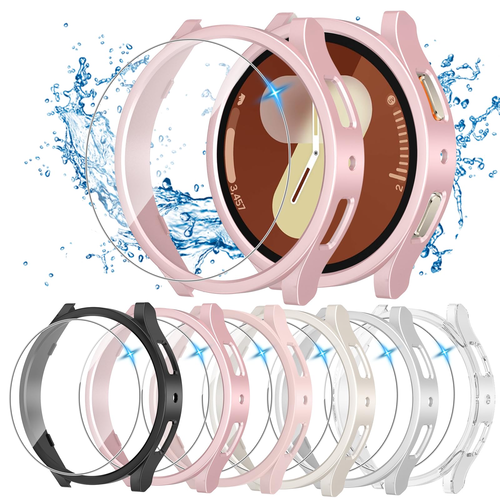 HAANILKYI [6+6 Pack] for Samsung Galaxy Watch 7 Screen Protector Case 40mm, Anti-Fog Tempered Glass and Waterproof Hard PC Bumper Face Cover for Galaxy Watch 7 40mm