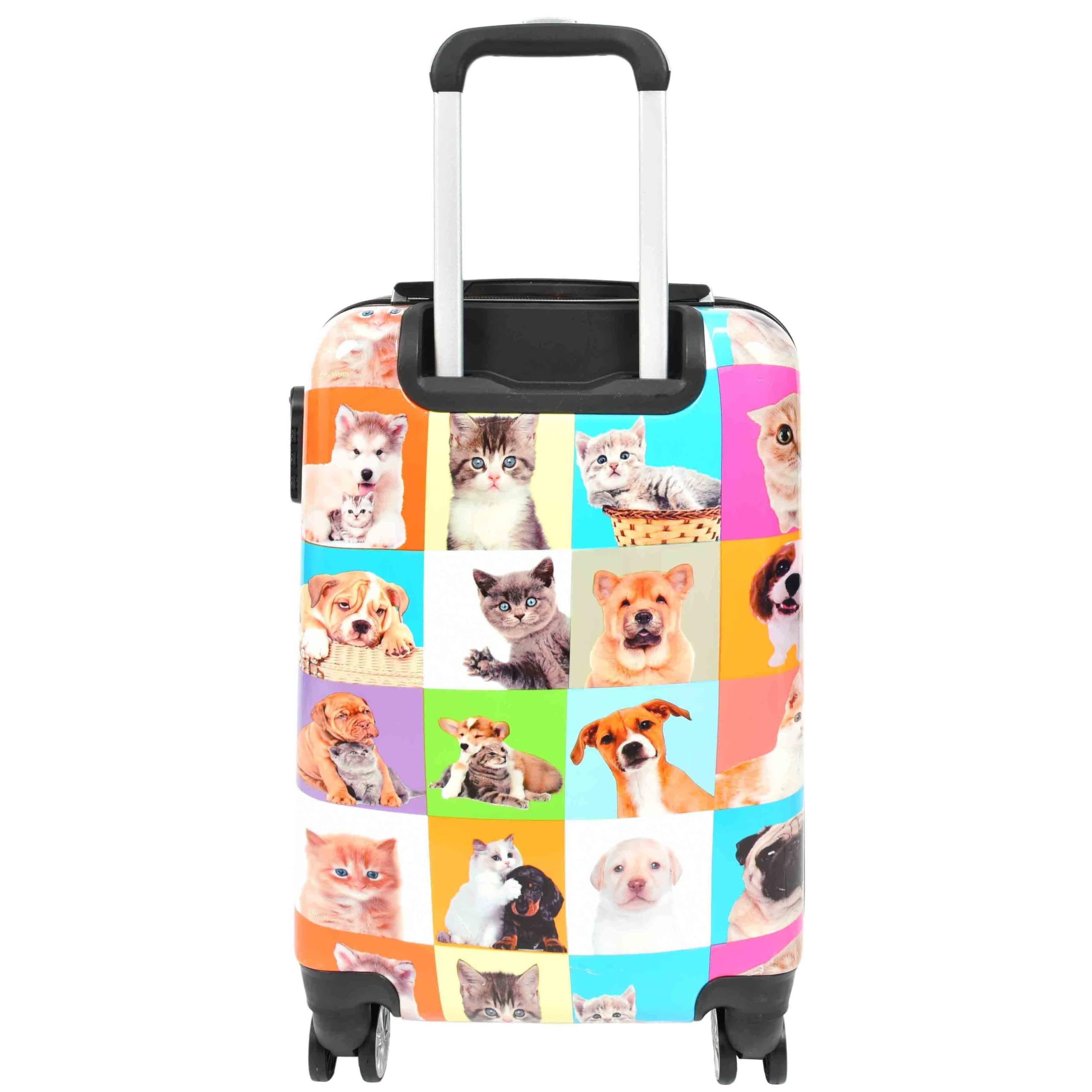 DR628 - Valigia espandibile con 4 ruote, motivo: cani e gatti, Multicolore, Cabin, Valigia espandibile rigida