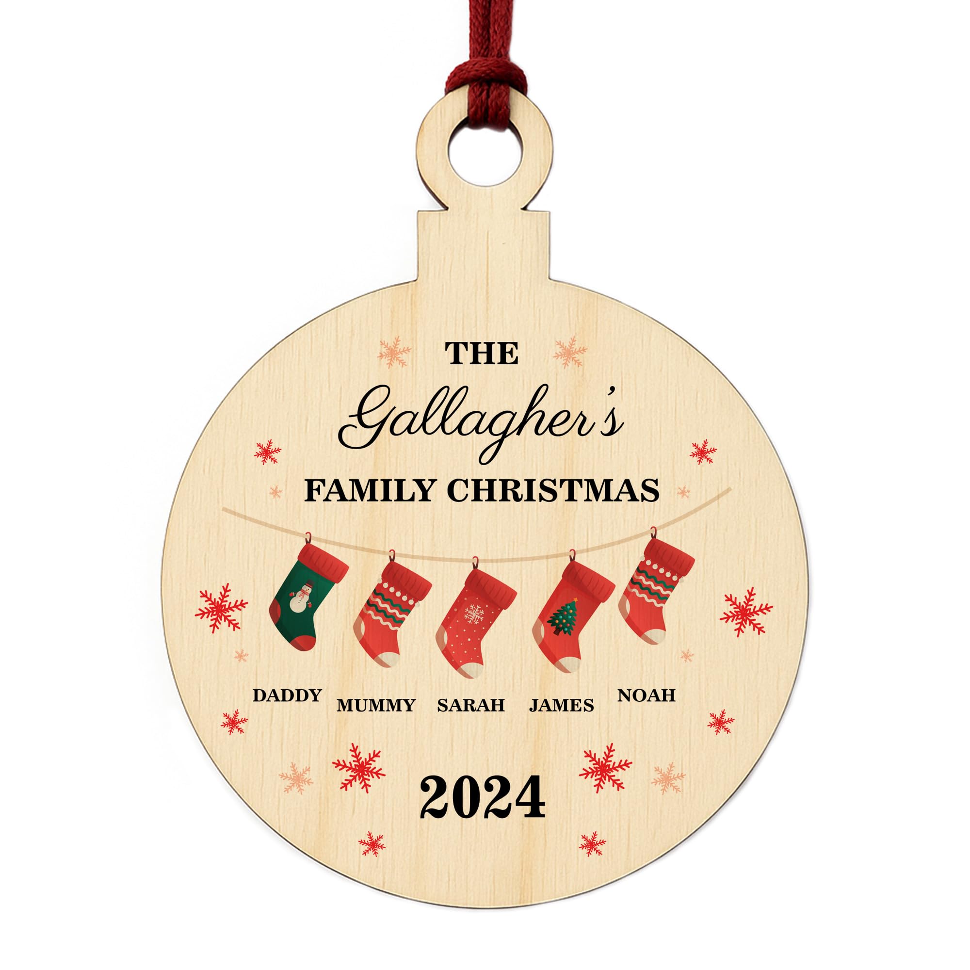 Red Ocean Personalised Christmas Decoration as a Family Bauble - Family Christmas Ornament - Personalised Christmas Bauble - Customisable Names For Each Family Member Keepsake (Design 2)