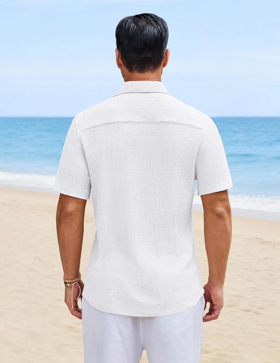 COOFANDY Mens Short Sleeve Casual Shirts Button Down Striped Summer Shirts Textured Vacation Beach Shirt - Image 6