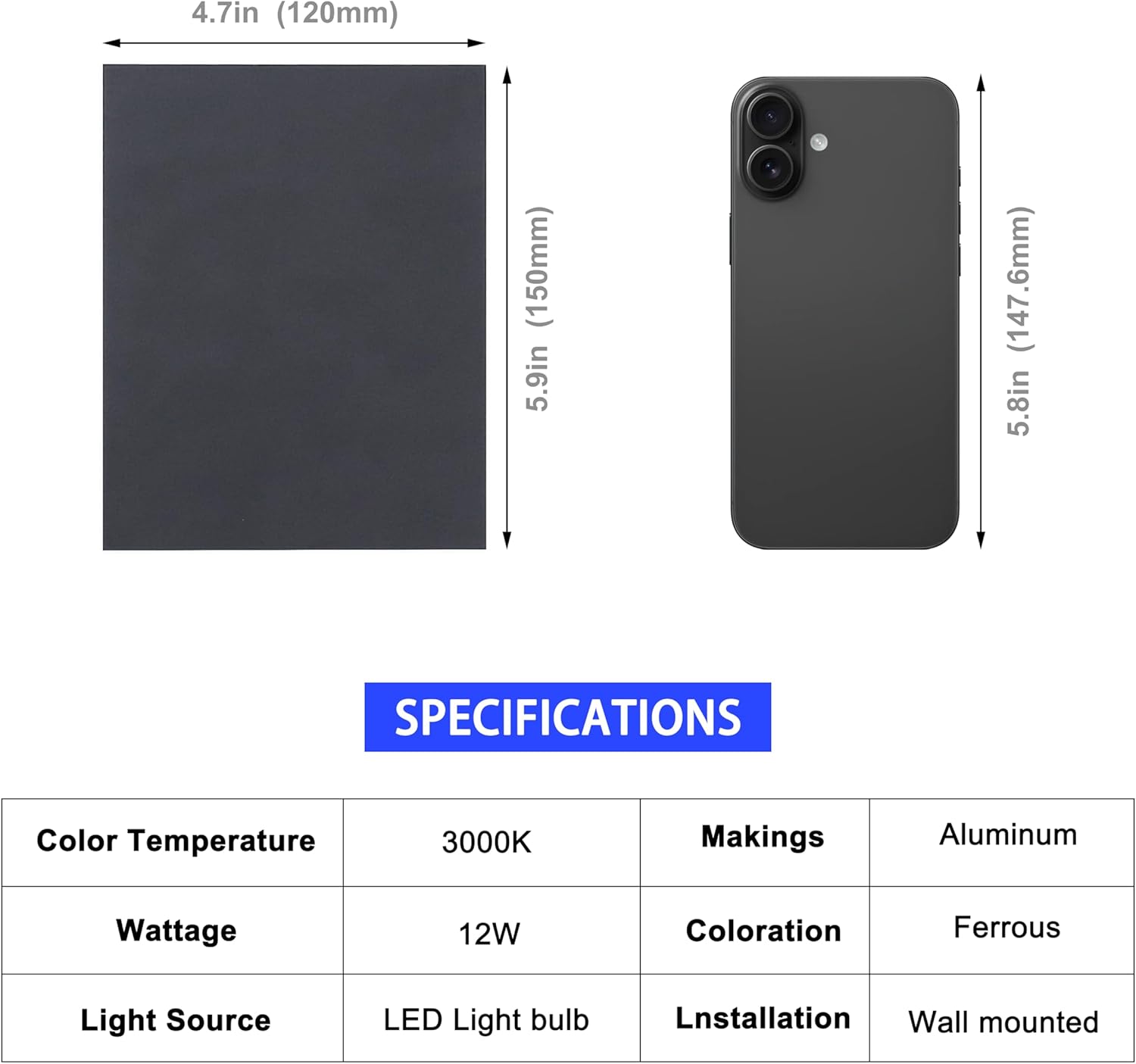 KICAAO LED Wall Sconces Set of Two, 12W Modern Wall Light, Hardwired Aluminum Wall Lamp,Black Up Down Wall Mount Lights for Living Room Hallway Bedroom Decor (Black Warm Light 3000K)