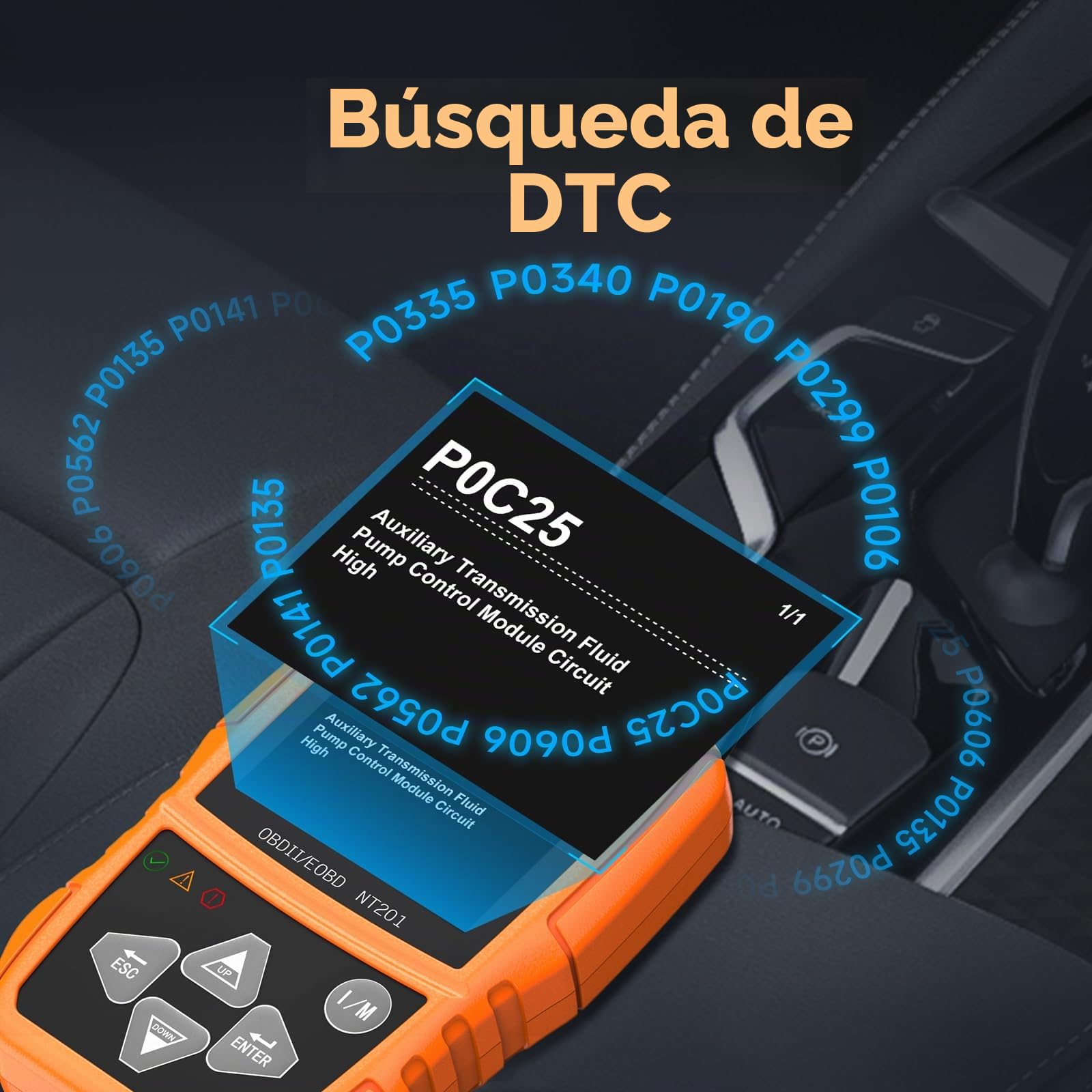 FOXWELL OBD2 Análisis de Diagnóstico Herramientas de Diagnóstico OBDII Español Lector de Códigos OBD 2 Auto Diagnosis Escáner NT201 Naranja