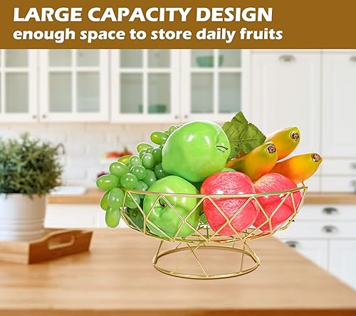 Vista 2 de KOLUTI Cesta de frutas de alambre de metal para encimera de cocina, gran soporte de frutero moderno, decoración redonda para encimera, cuencos