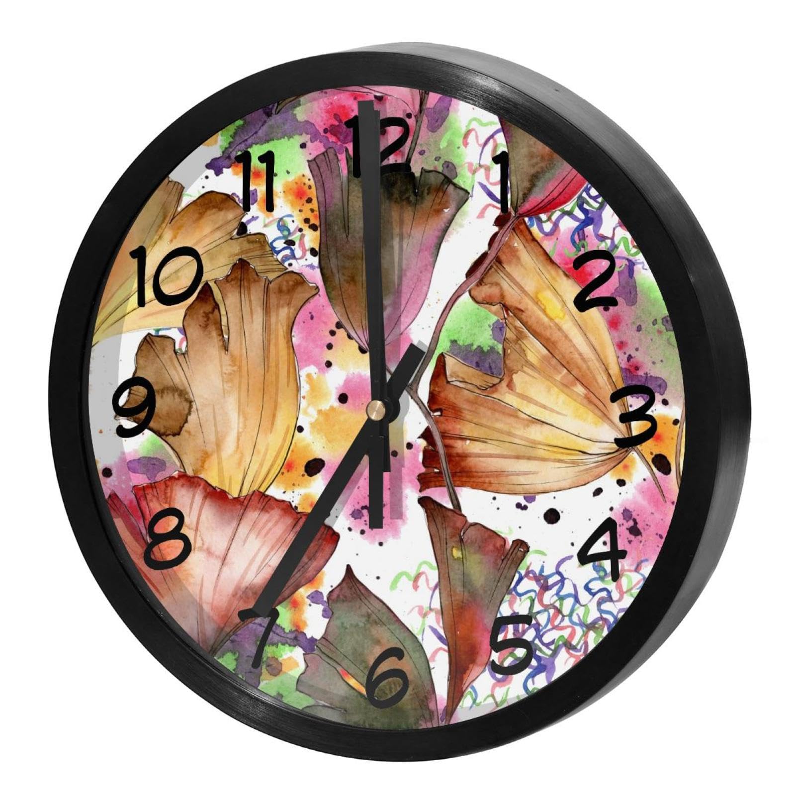 Horloges murales rondes aquarelle ginkgo pour décoration murale de bureau