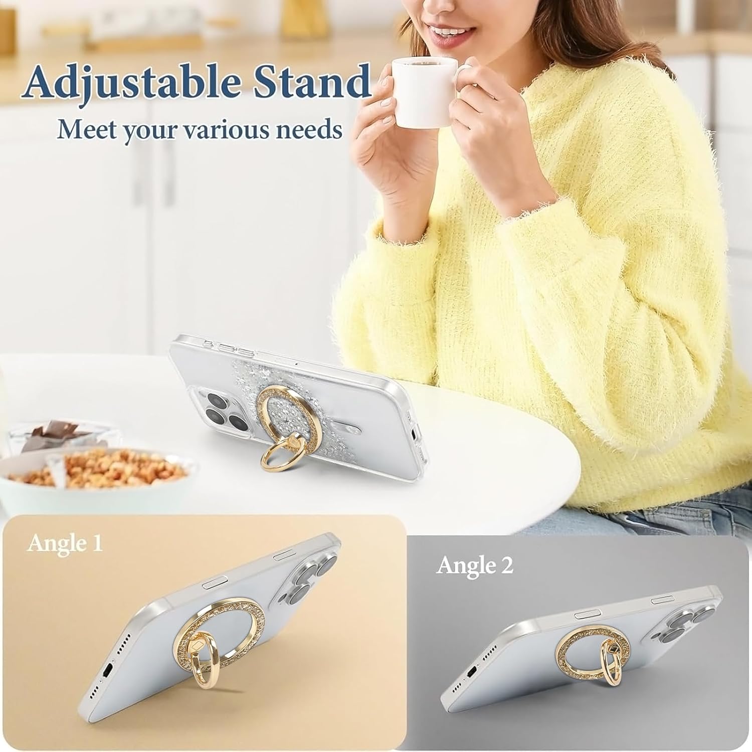 Magnetic Phone Ring for MagSafe Grip [Super Magnet] Gold Twinkle Design Ring Holder Stand, magsafe pop Socket, Mag Safe Accessory for iPhone 16/15/14/13 Pro Max Plus, Gold - Image 6