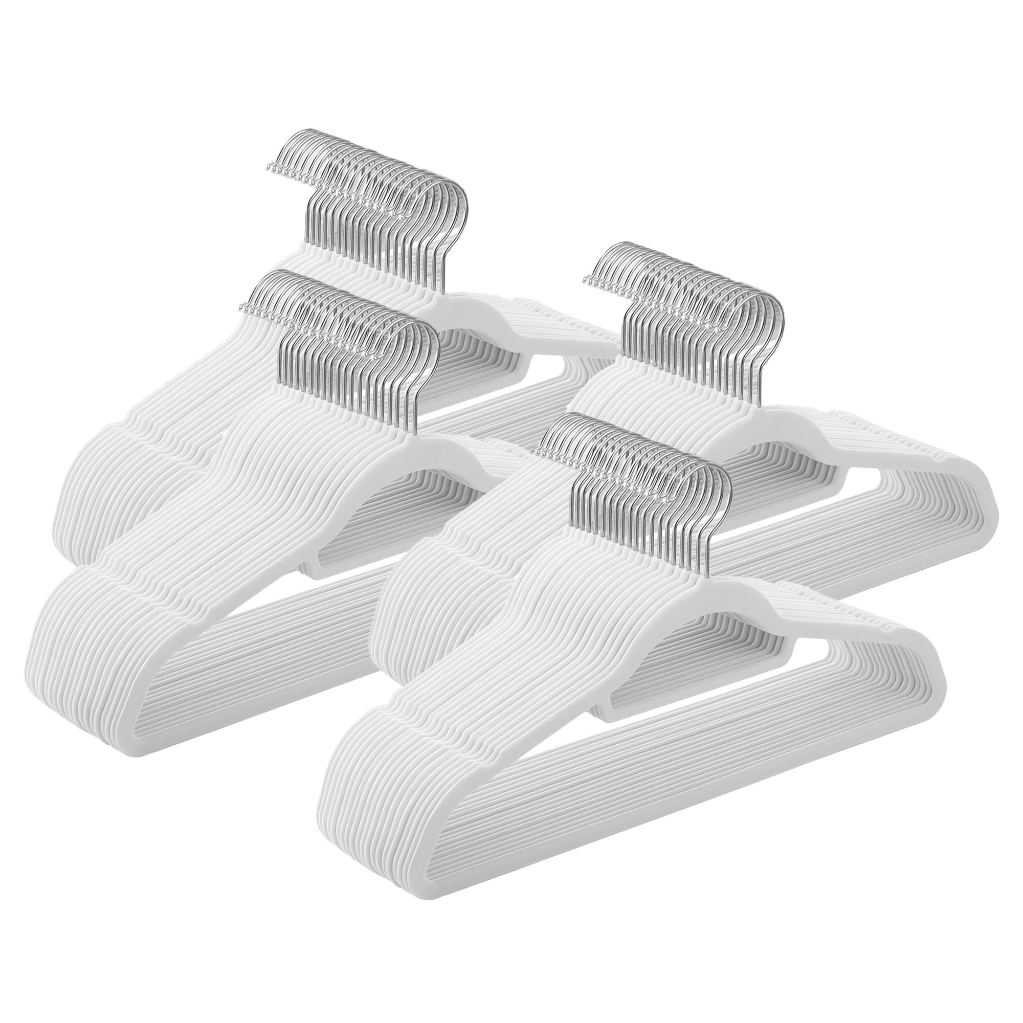 SONGMICS Kleiderbügel Samt, 100er Set, rutschfest, platzsparend | Bügel,43,5 cm lang,0,6 cm dick, kleine Stange für Krawatten,360°drehbarer,Silbern-Wolkenweiß,BREANNA Kollektion CRF020W02-2J