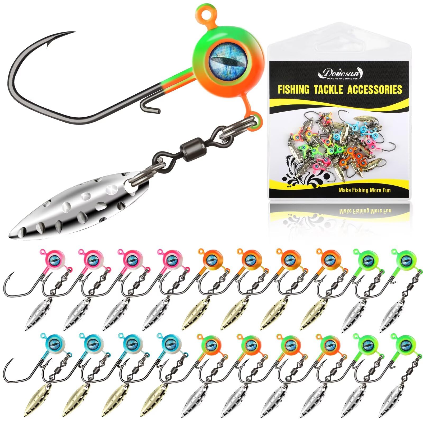 Dovesun Crappie Jig Heads for Fishing Underspin Jig Heads for Crappie Walleye Bluegill Ice Fishing 20pcs/25pcs 1/32oz, 1/16oz, 1/8oz