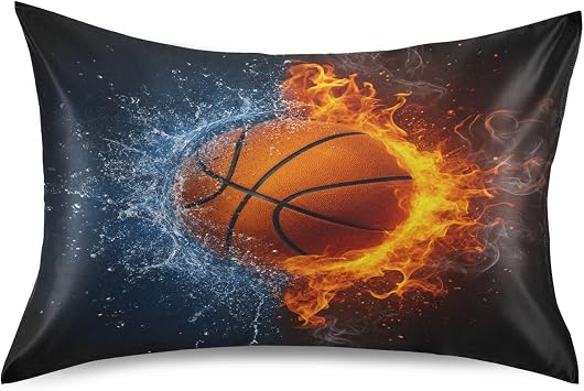 Basketball Satin Pillowcase for Hair and Skin Silk Pillowcase - Satin Pillow Covers with Envelope Closure, Standard Size20x26 inches